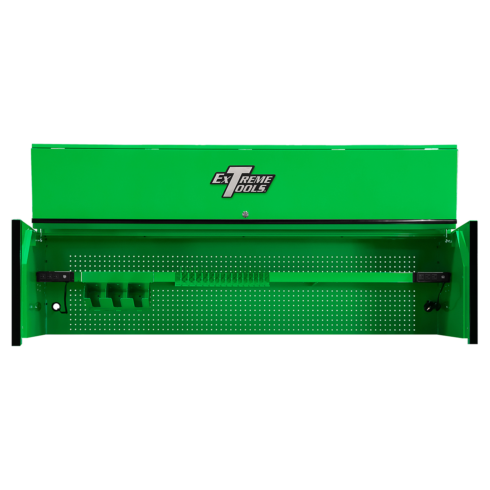 Extreme Tools RX Series Extreme Power Workstation Hutch - 84in.W x 30in.D, Adjustable Shelf, Power Strip, Green, Model# RXQ843001HCGNBK